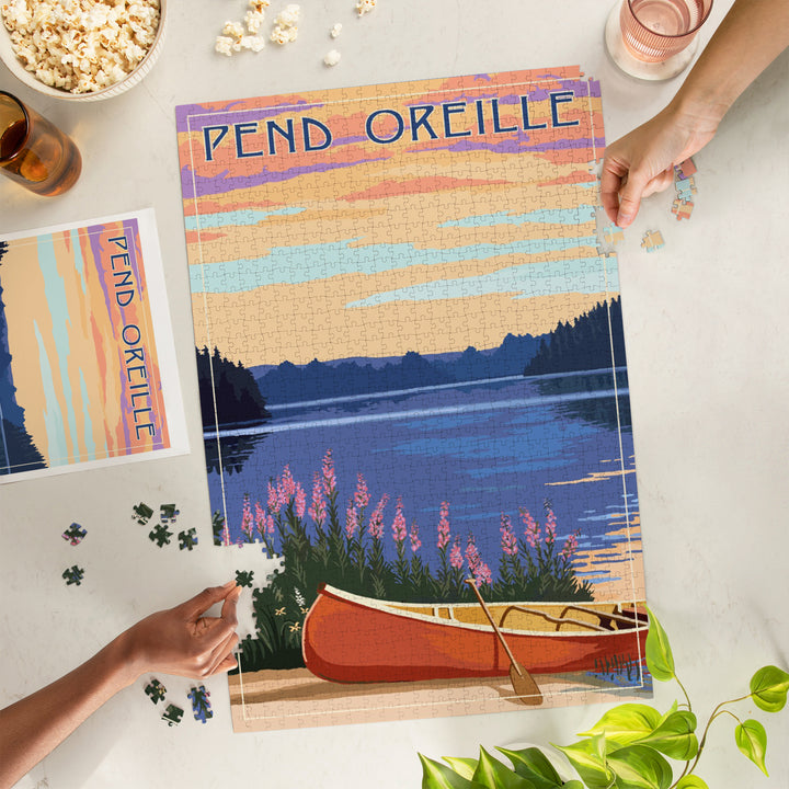 Pend Oreille, Idaho, Canoe and Lake, Jigsaw Puzzle Puzzle Lantern Press 