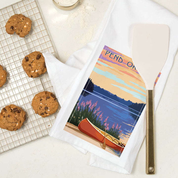 Pend Oreille, Idaho, Canoe and Lake, Organic Cotton Kitchen Tea Towels Kitchen Lantern Press 