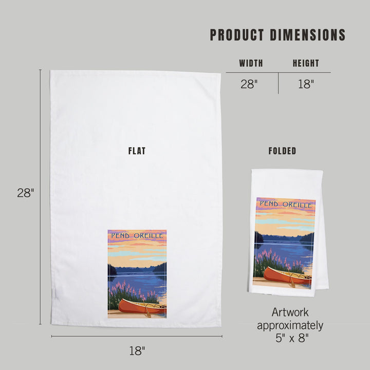Pend Oreille, Idaho, Canoe and Lake, Organic Cotton Kitchen Tea Towels Kitchen Lantern Press 