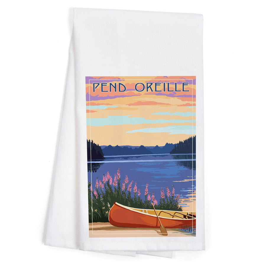 Pend Oreille, Idaho, Canoe and Lake, Organic Cotton Kitchen Tea Towels Kitchen Lantern Press 
