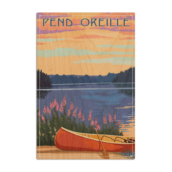 Pend Oreille, Idaho, Canoe & Lake, Lantern Press Artwork, Wood Signs and Postcards Wood Lantern Press 10 x 15 Wood Sign 
