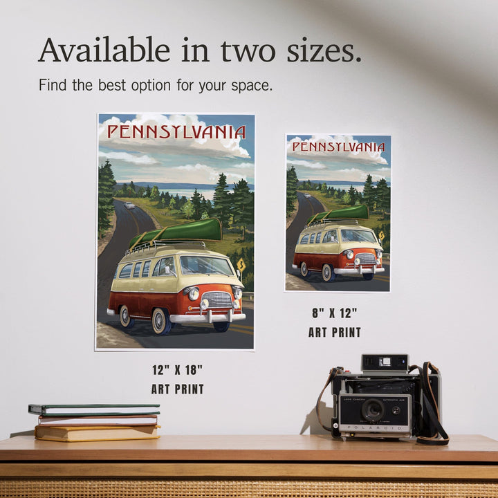 Pennsylvania, Camper Van and Lake, Art & Giclee Prints Art Lantern Press 