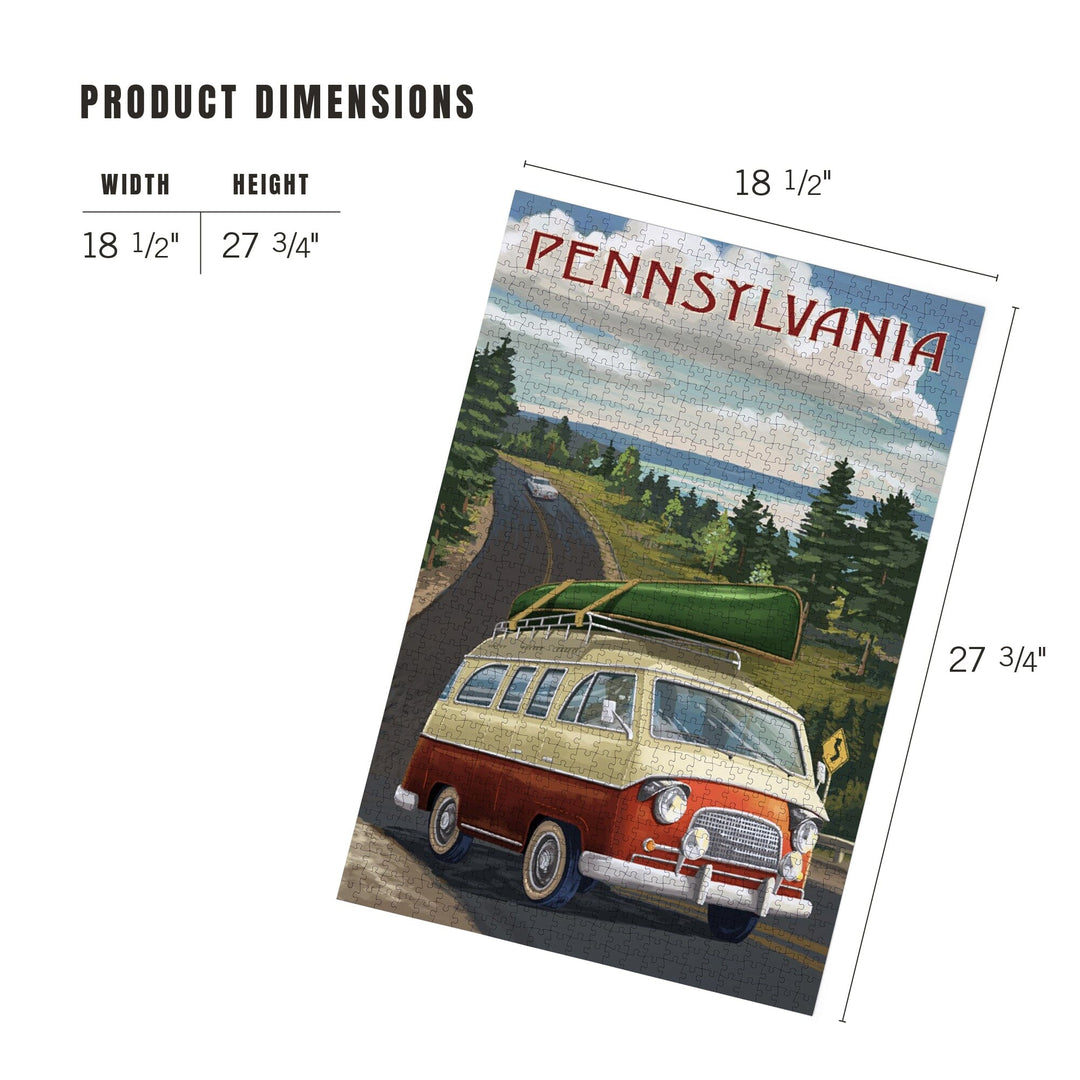 Pennsylvania, Camper Van and Lake, Jigsaw Puzzle Puzzle Lantern Press 