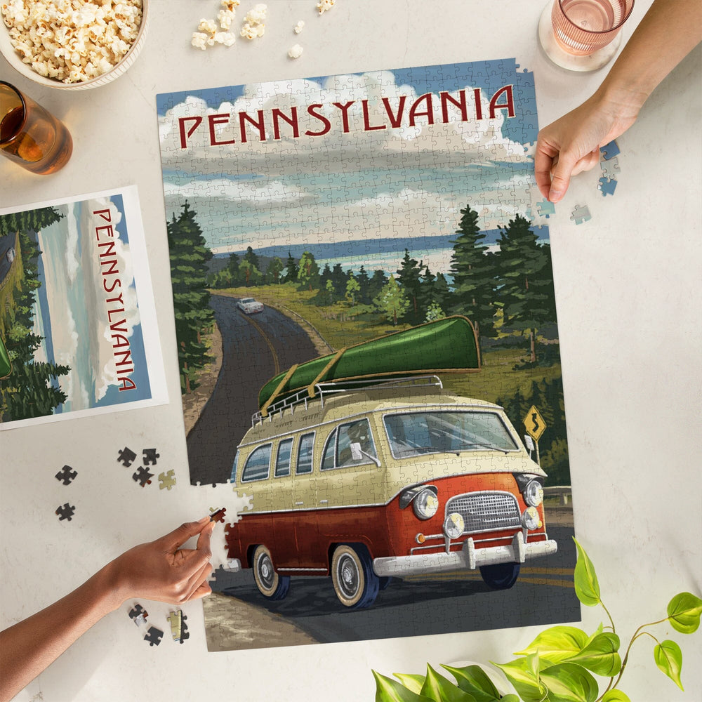 Pennsylvania, Camper Van and Lake, Jigsaw Puzzle Puzzle Lantern Press 