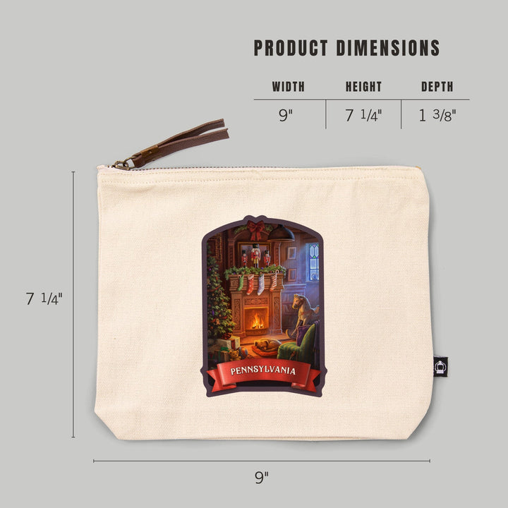 Pennsylvania, Christmas Morning,, Organic Cotton Zipper Pouch, Go Bag Go Bag Lantern Press 