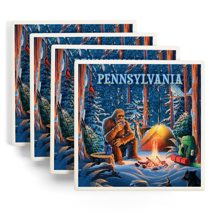 Pennsylvania, Find Your Inner Squatch, Camping Bigfoot, Coasters Coasters Lantern Press 