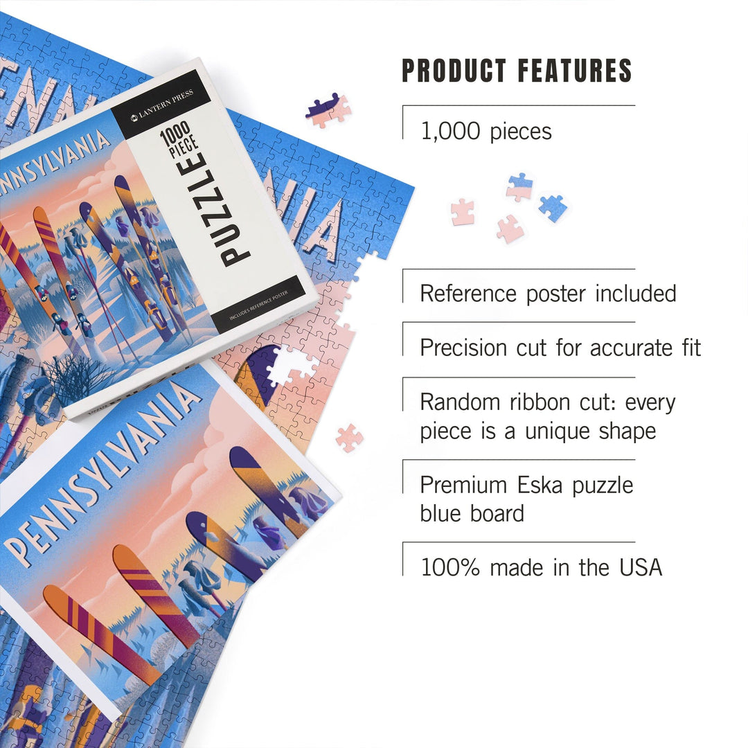 Pennsylvania, Prepare for Takeoff, Skis in Snowbank, Jigsaw Puzzle Puzzle Lantern Press 
