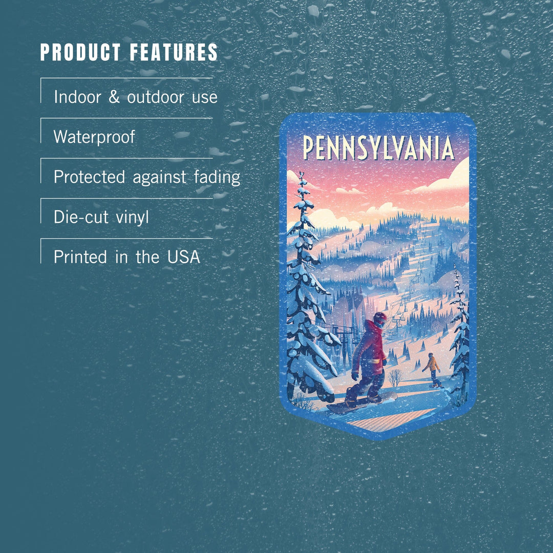 Pennsylvania, Shred the Gnar, Snowboarding, Contour, Vinyl Sticker Sticker Lantern Press 