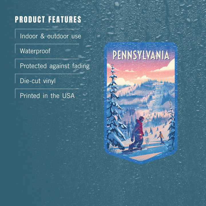 Pennsylvania, Shred the Gnar, Snowboarding, Contour, Vinyl Sticker Sticker Lantern Press 
