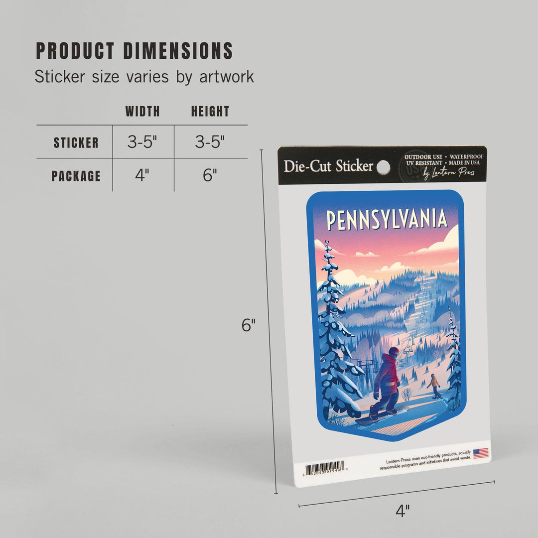 Pennsylvania, Shred the Gnar, Snowboarding, Contour, Vinyl Sticker Sticker Lantern Press 