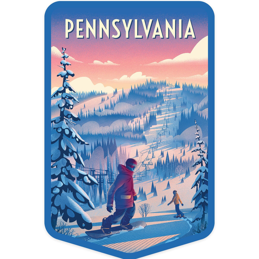 Pennsylvania, Shred the Gnar, Snowboarding, Contour, Vinyl Sticker Sticker Lantern Press 