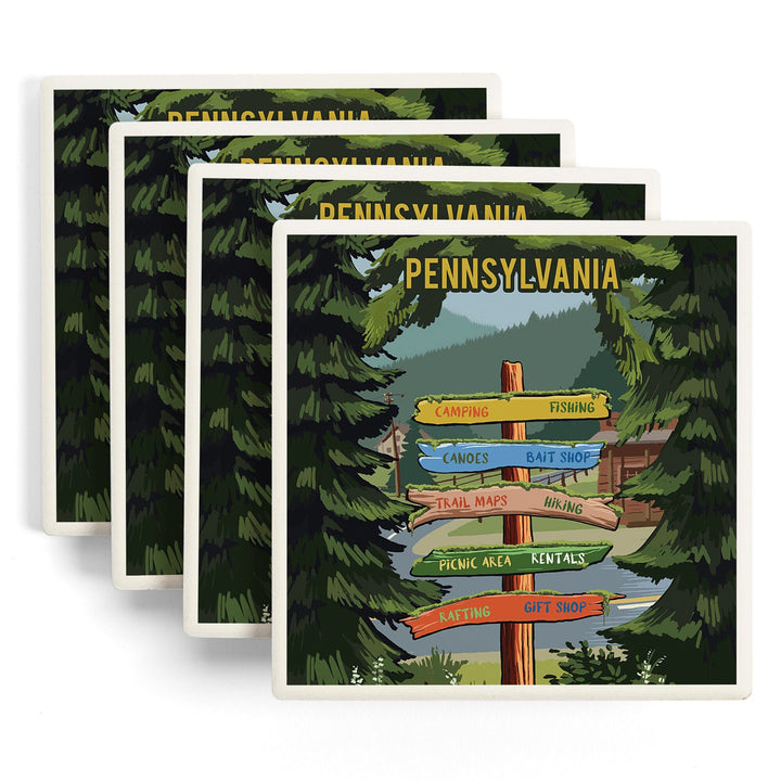 Pennsylvania, Signpost, Forest and Camp, Coasters Coasters Lantern Press 