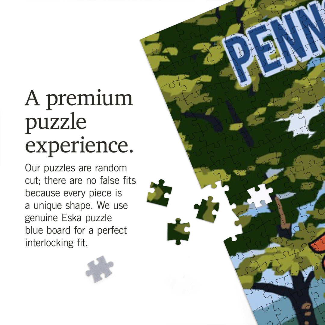 Pennsylvania, Signpost, Lake and Flowers, Jigsaw Puzzle Puzzle Lantern Press 