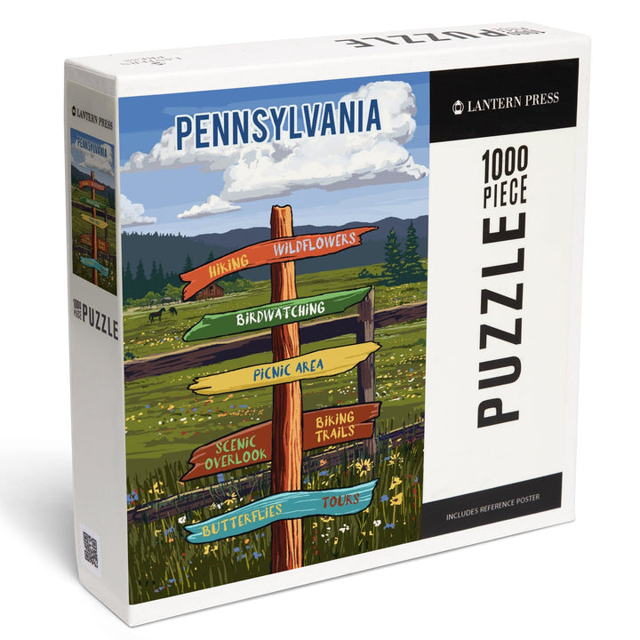 Pennsylvania, Signpost, Meadow, Jigsaw Puzzle Puzzle Lantern Press 