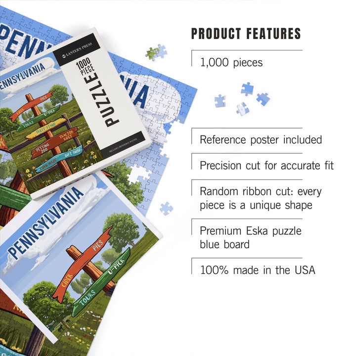 Pennsylvania, Signpost, Orchard, Jigsaw Puzzle Puzzle Lantern Press 