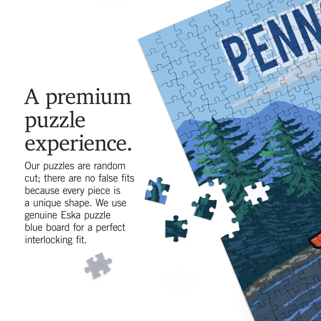 Pennsylvania, Signpost, River, Jigsaw Puzzle Puzzle Lantern Press 