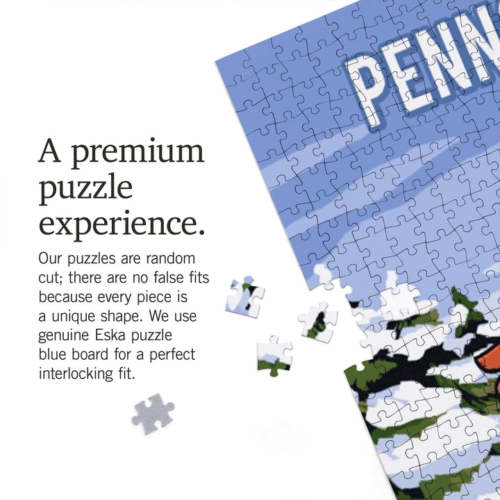 Pennsylvania, Signpost, Ski and Snow, Jigsaw Puzzle Puzzle Lantern Press 
