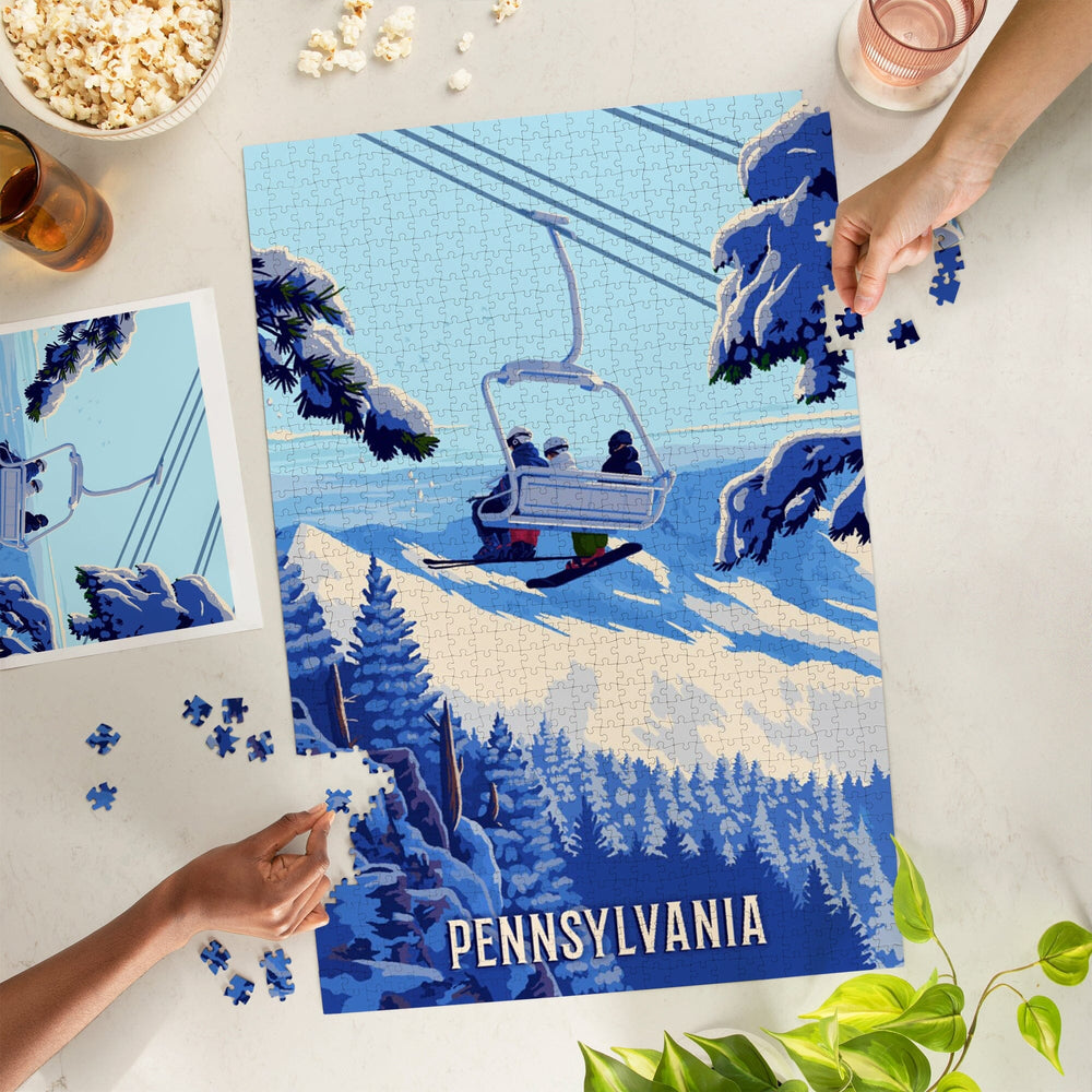 Pennsylvania, Ski Lift Above The Trees, Jigsaw Puzzle Puzzle Lantern Press 