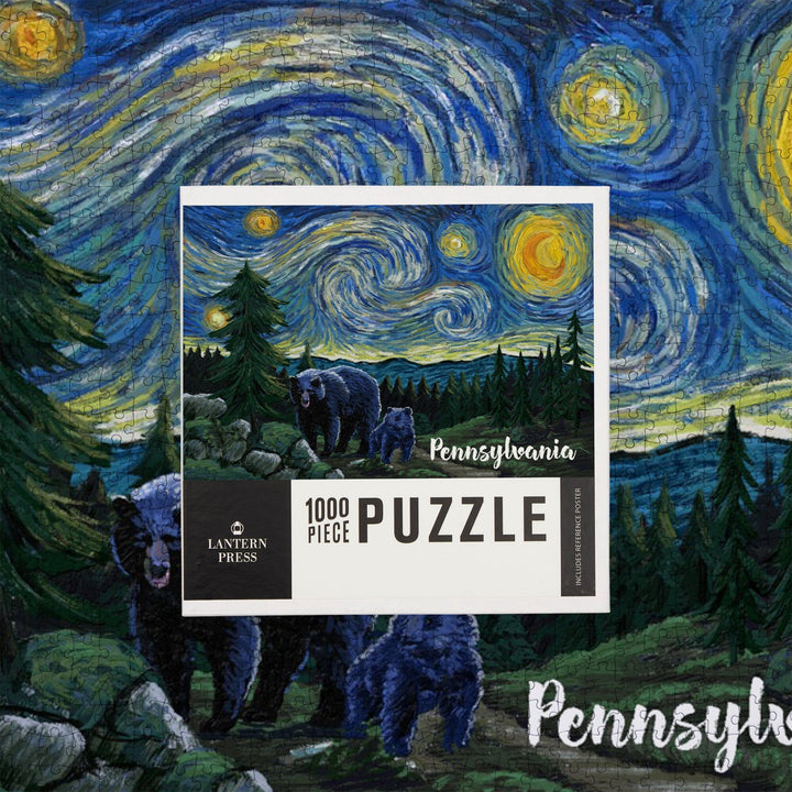 Pennsylvania, Starry Night, Bear and Cub, Jigsaw Puzzle Puzzle Lantern Press 