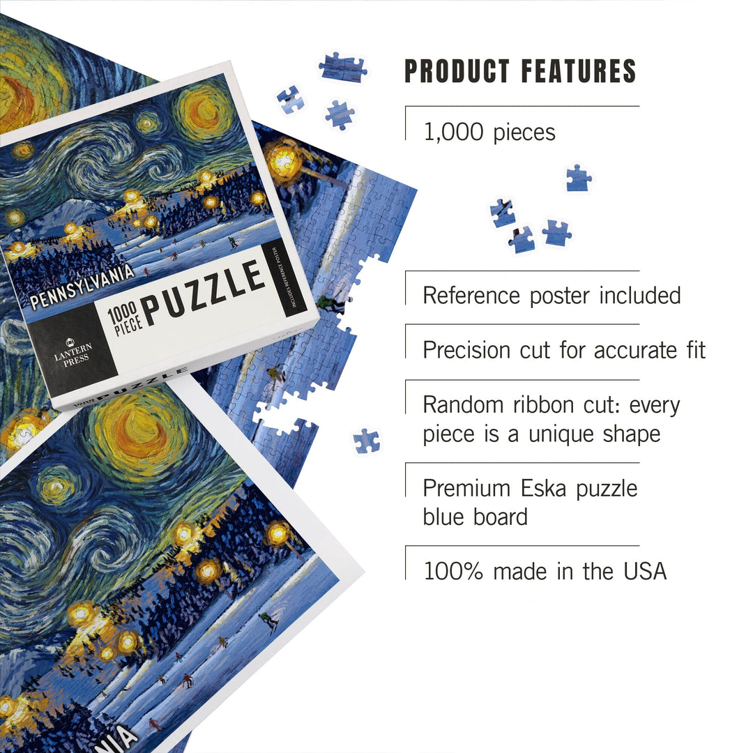 Pennsylvania, Starry Night, Ski, Jigsaw Puzzle Puzzle Lantern Press 