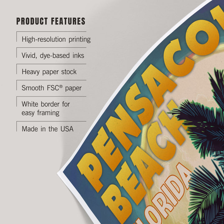 Pensacola Beach, Florida, Palm and Moon, Art & Giclee Prints Art Lantern Press 