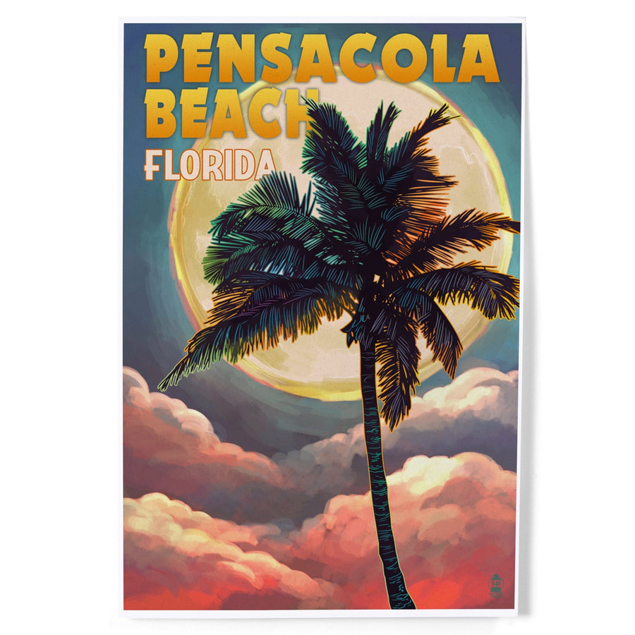 Pensacola Beach, Florida, Palm and Moon, Art & Giclee Prints Art Lantern Press 