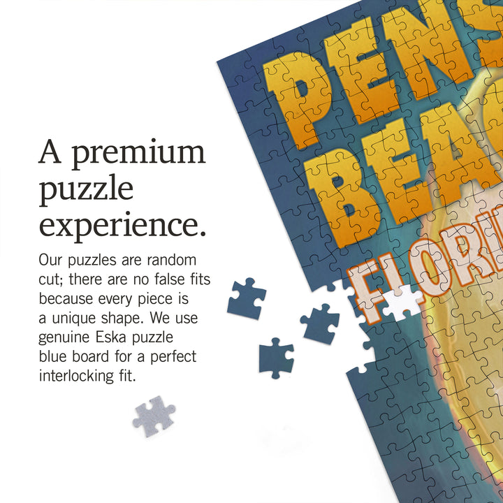 Pensacola Beach, Florida, Palm and Moon, Jigsaw Puzzle Puzzle Lantern Press 
