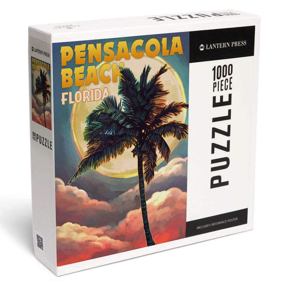 Pensacola Beach, Florida, Palm and Moon, Jigsaw Puzzle Puzzle Lantern Press 