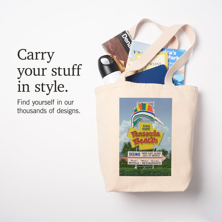 Pensacola Beach, Florida, Sign, Tote Bag Totes Lantern Press 