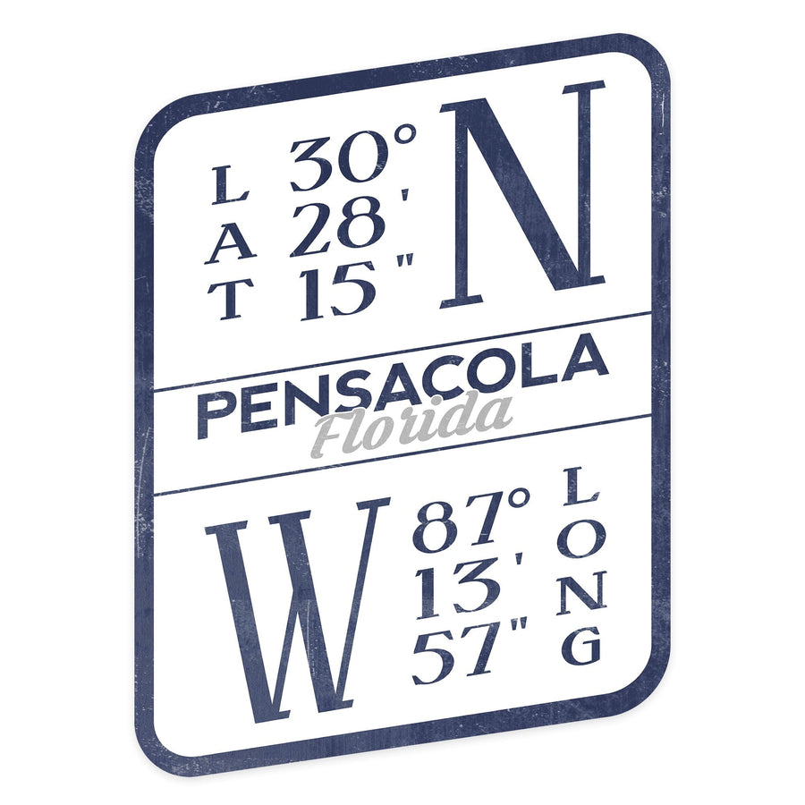 Pensacola Florida, Latitude & Longitude (Blue), Contour, Lantern Press Artwork, Vinyl Sticker Sticker Lantern Press 