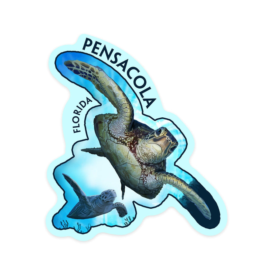Pensacola, Florida, Sea Turtles Diving, Contour, Lantern Press Artwork, Vinyl Sticker Sticker Lantern Press 