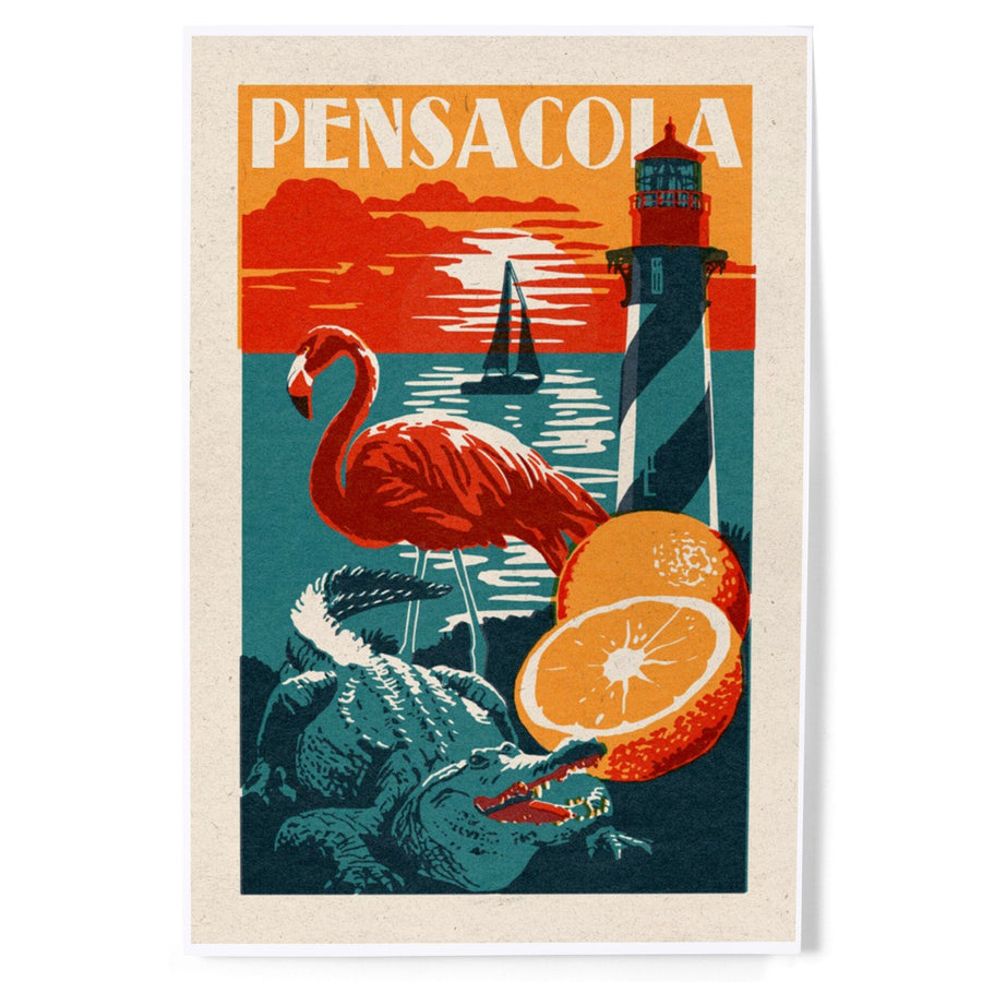 Pensacola, Florida, Woodblock, Art & Giclee Prints Art Lantern Press 