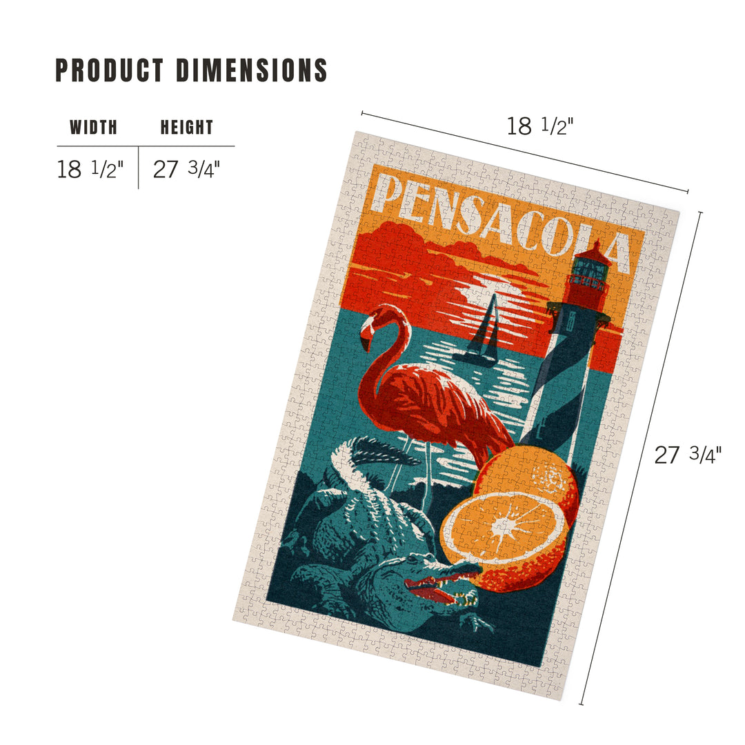 Pensacola, Florida, Woodblock, Jigsaw Puzzle Puzzle Lantern Press 
