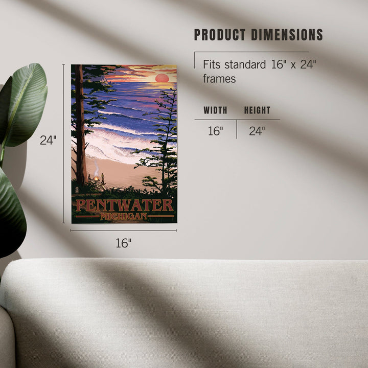 Pentwater, Michigan, Sunset on Beach, Art & Giclee Prints Art Lantern Press 