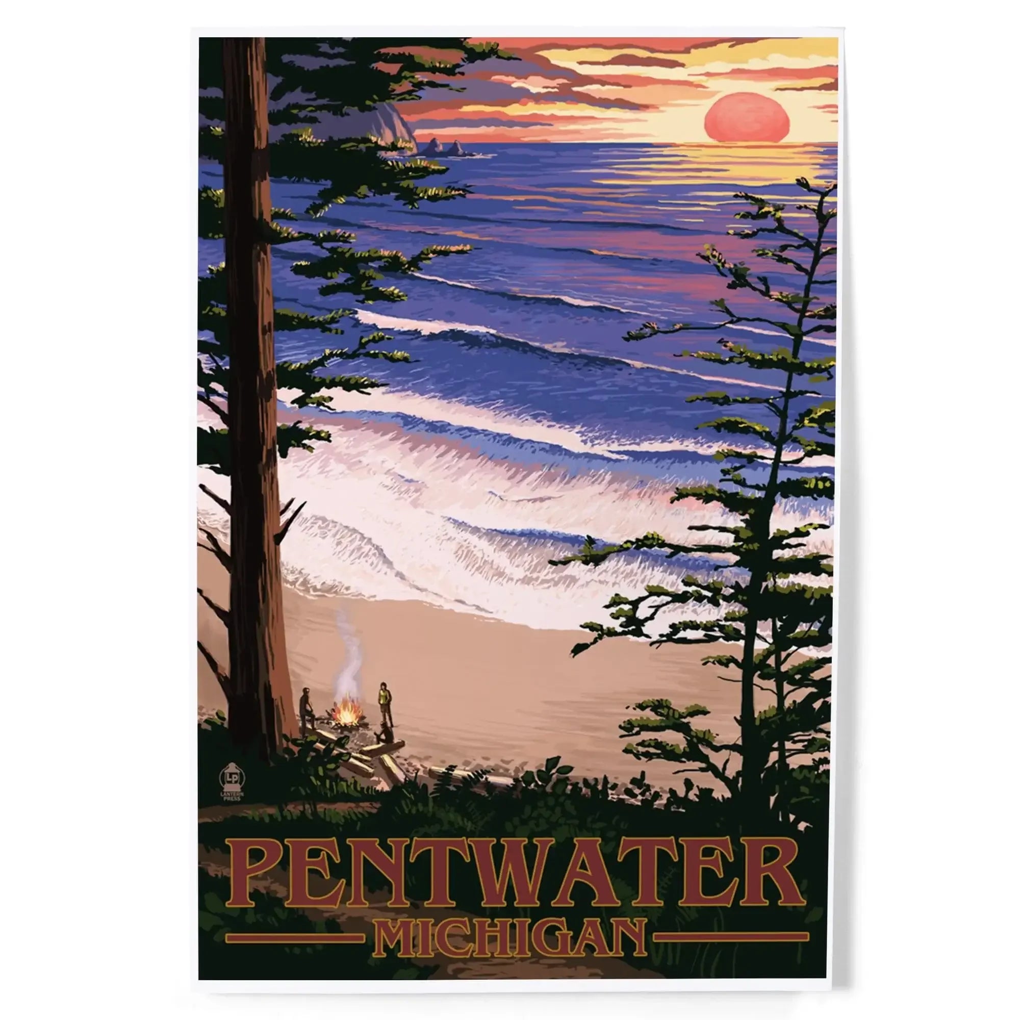 Pentwater, Michigan, Sunset on Beach art prints, metal signs