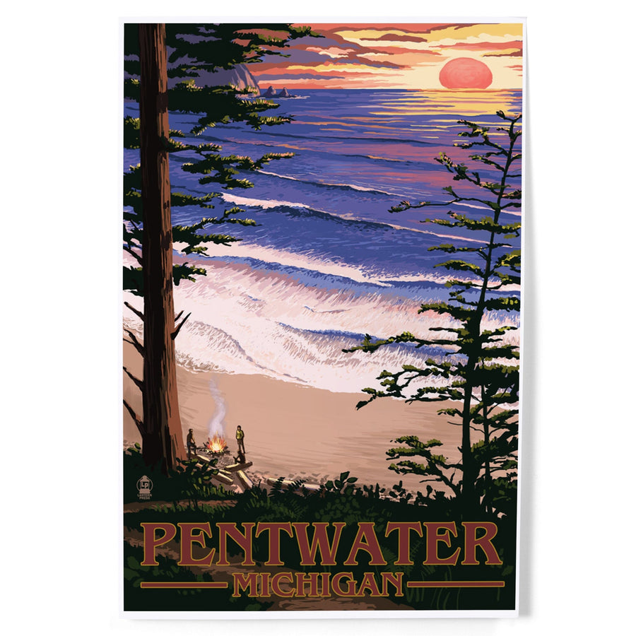 Pentwater, Michigan, Sunset on Beach, Art & Giclee Prints Art Lantern Press 