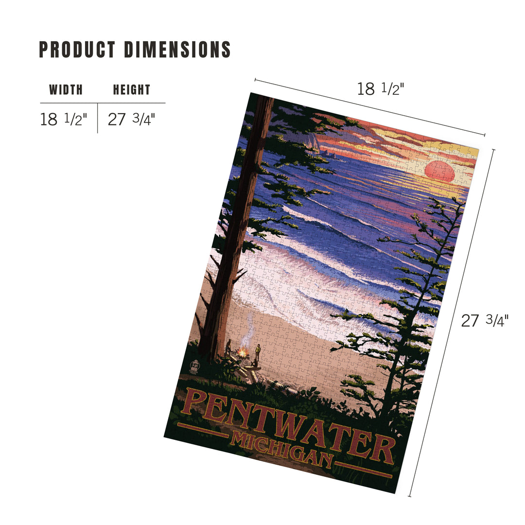 Pentwater, Michigan, Sunset on Beach, Jigsaw Puzzle Puzzle Lantern Press 
