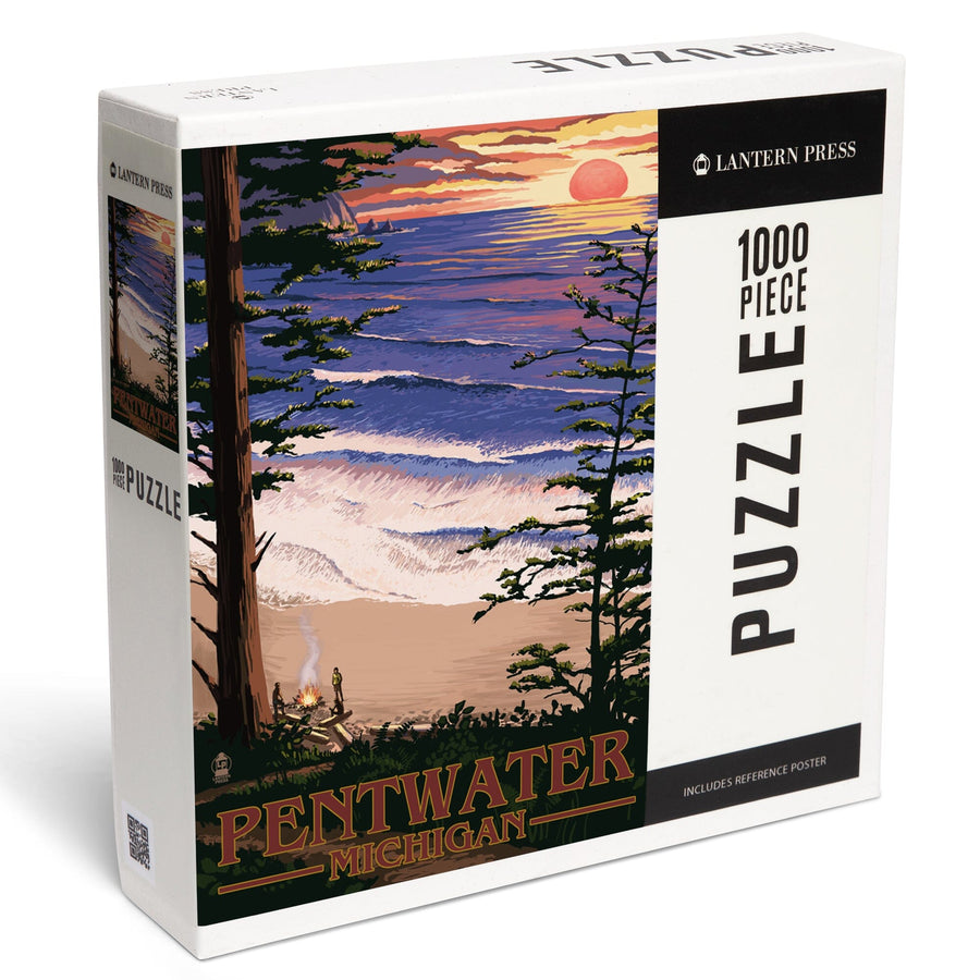 Pentwater, Michigan, Sunset on Beach, Jigsaw Puzzle Puzzle Lantern Press 