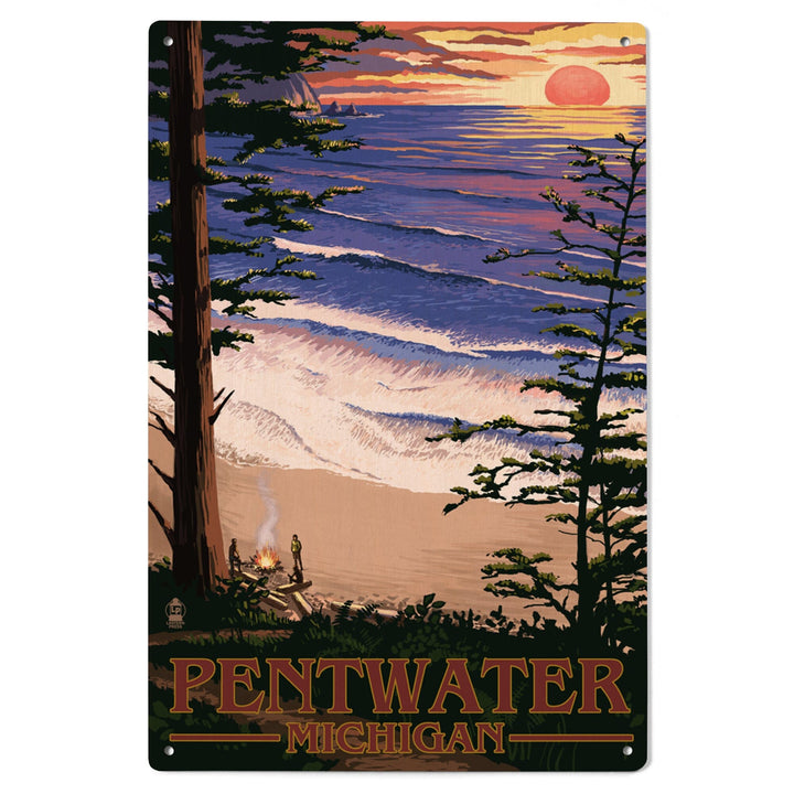 Pentwater, Michigan, Sunset on Beach, Lantern Press Artwork, Wood Signs and Postcards Wood Lantern Press 