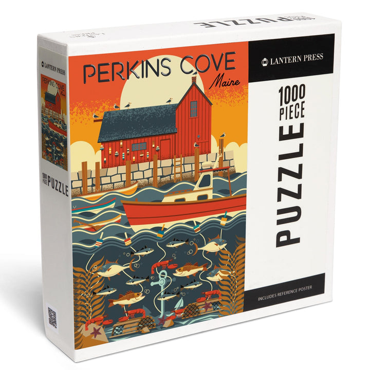 Perkins Cove, Maine, Nautical Geometric, Jigsaw Puzzle Puzzle Lantern Press 