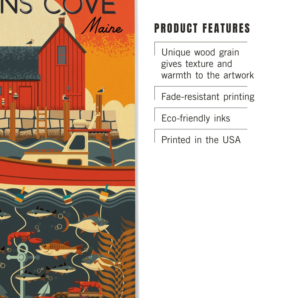 Perkins Cove, Maine, Nautical Geometric, Lantern Press Artwork, Wood Signs and Postcards Wood Lantern Press 