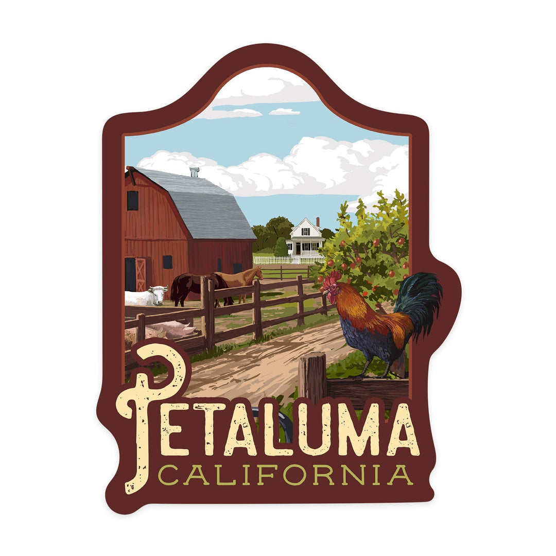 Petaluma, California, Barnyard Scene, Contour, Vinyl Sticker Sticker Lantern Press 