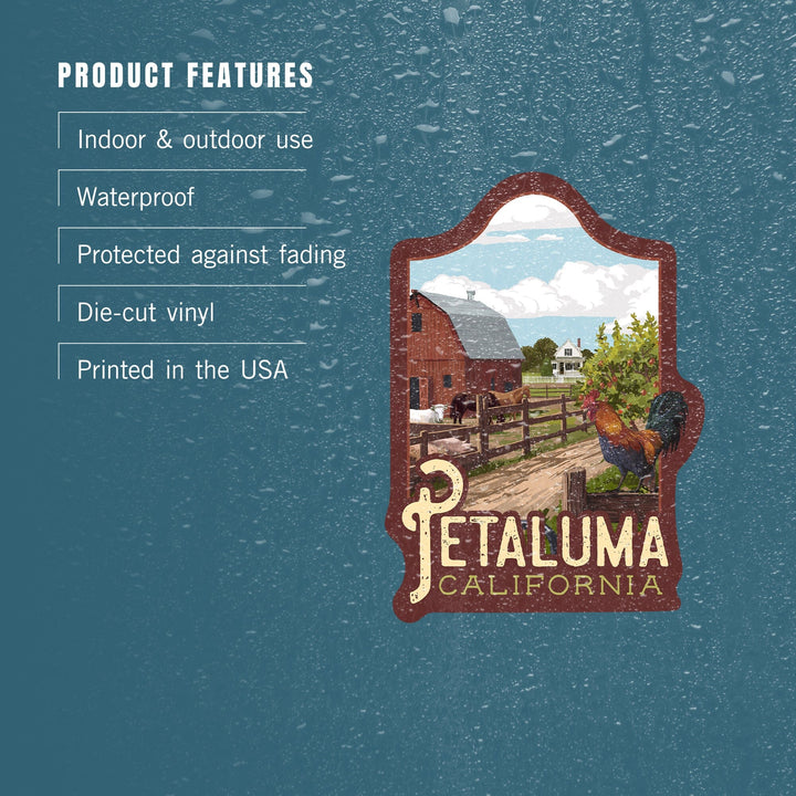 Petaluma, California, Barnyard Scene, Contour, Vinyl Sticker Sticker Lantern Press 