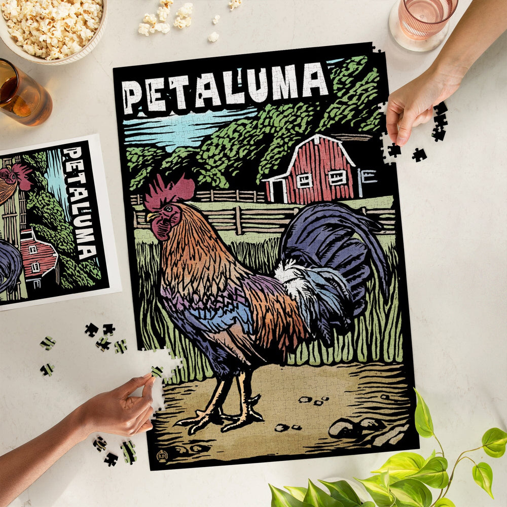 Petaluma, California, Rooster, Scratchboard, Jigsaw Puzzle Puzzle Lantern Press 