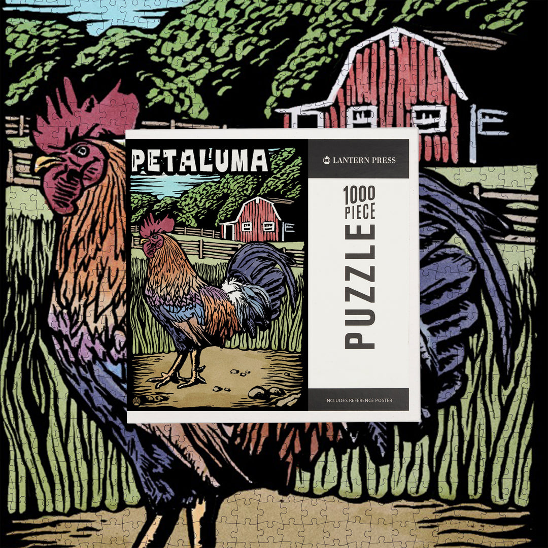 Petaluma, California, Rooster, Scratchboard, Jigsaw Puzzle Puzzle Lantern Press 