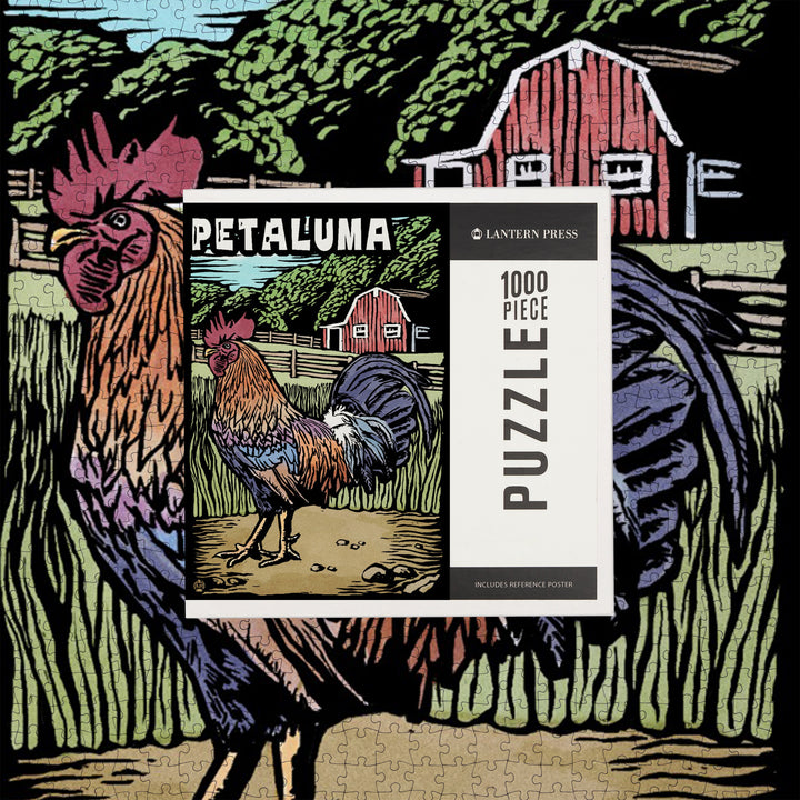 Petaluma, California, Rooster, Scratchboard, Jigsaw Puzzle Puzzle Lantern Press 