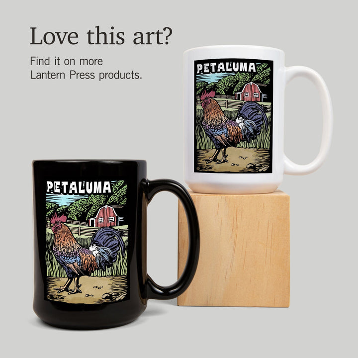 Petaluma, California, Rooster, Scratchboard, Lantern Press Artwork, Ceramic Mug Mugs Lantern Press 