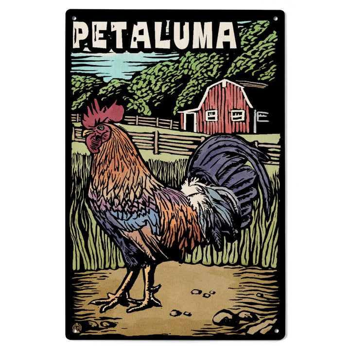 Petaluma, California, Rooster, Scratchboard, Lantern Press Artwork, Wood Signs and Postcards Wood Lantern Press 