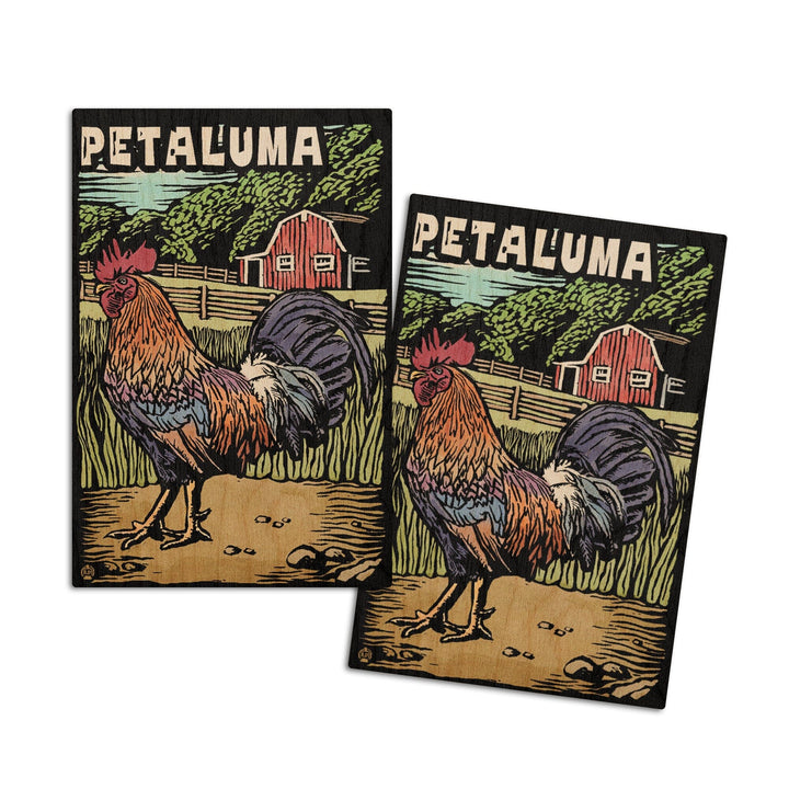 Petaluma, California, Rooster, Scratchboard, Lantern Press Artwork, Wood Signs and Postcards Wood Lantern Press 4x6 Wood Postcard Set 
