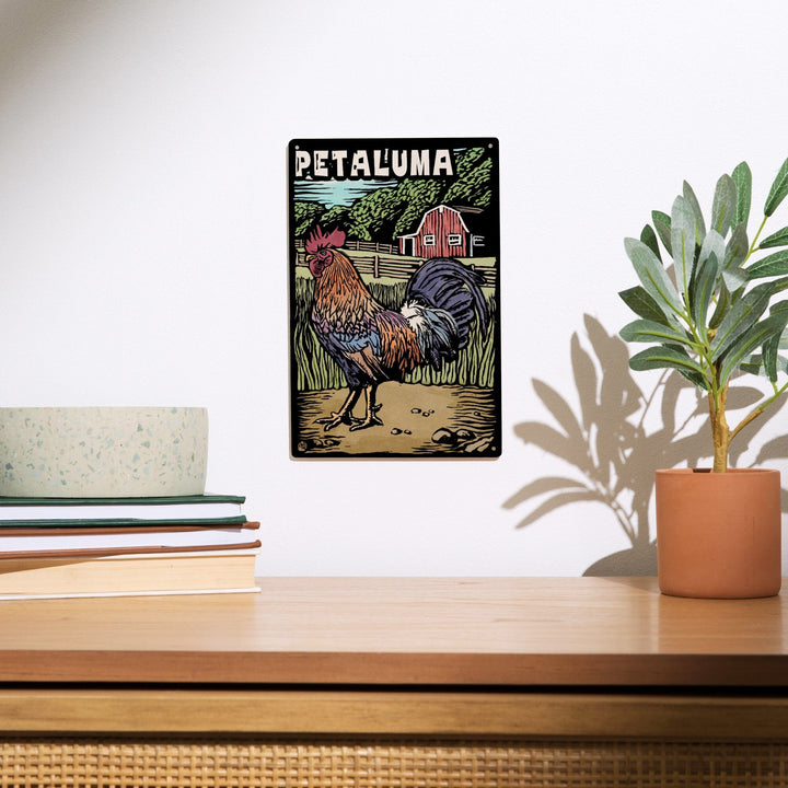Petaluma, California, Rooster, Scratchboard, Lantern Press Artwork, Wood Signs and Postcards Wood Lantern Press 